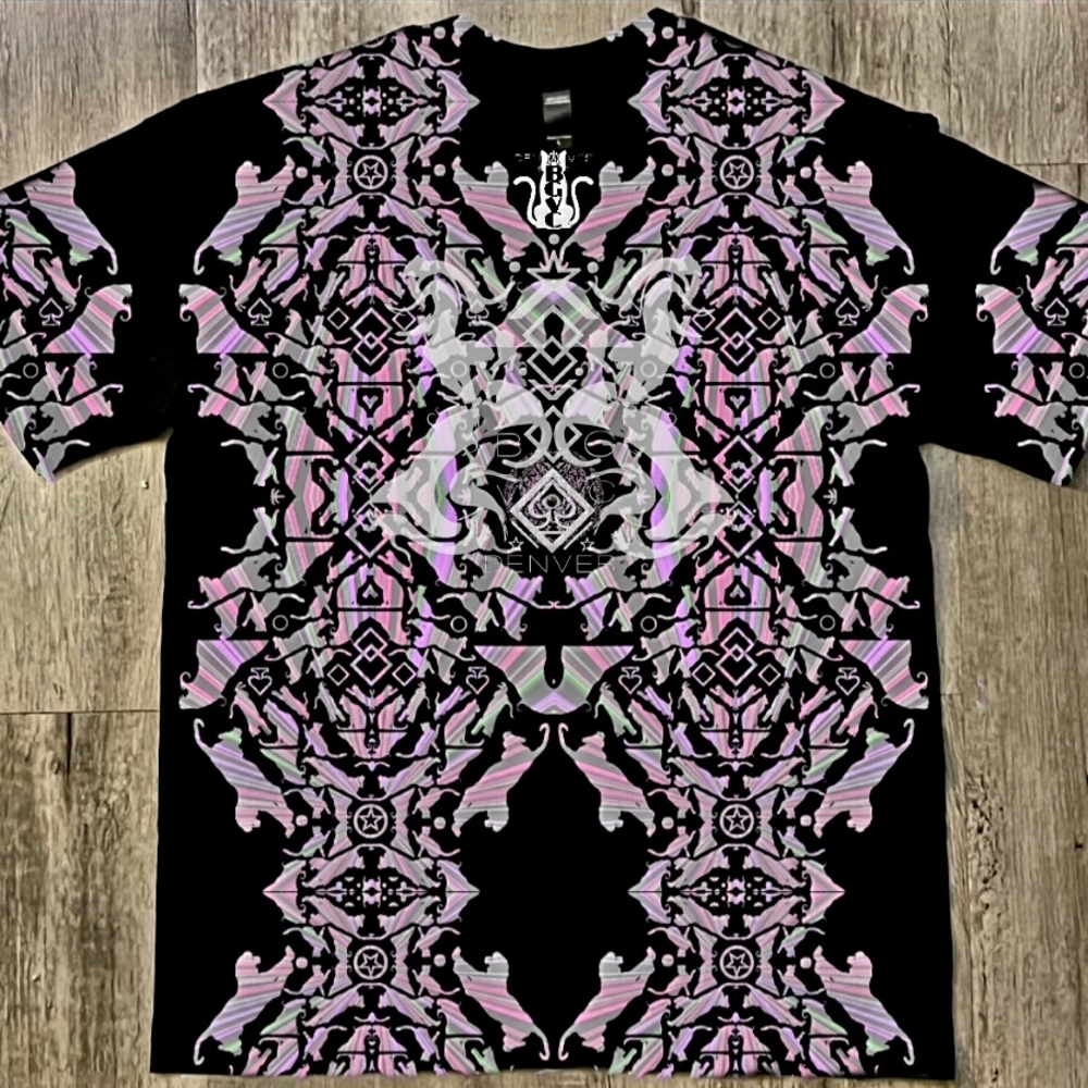 BGVC Denver - 'Cattern' all over print graphic tee, cotton, unisex large